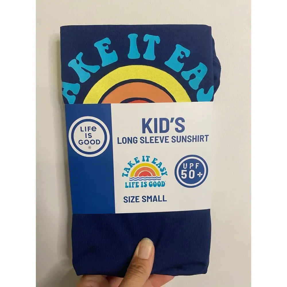 NWT Kids‎ Life Is Good Dark Blue Rash Guard Swim Shirt Size Large Beach Swim